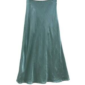 NEW LOOWIE women's italian satin bias cut midi skirt in turquoise